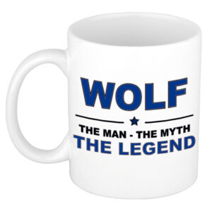 Wolf The man, The myth the legend pensioen cadeau mok/beker 300 ml