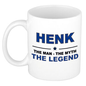 Henk The man, The myth the legend pensioen cadeau mok/beker 300 ml