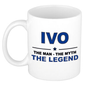 Ivo The man, The myth the legend pensioen cadeau mok/beker 300 ml
