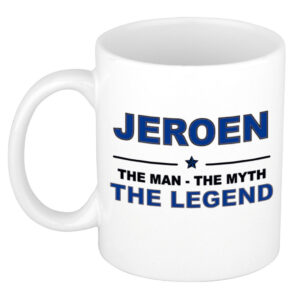 Jeroen The man, The myth the legend pensioen cadeau mok/beker 300 ml
