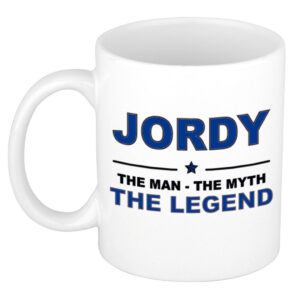 Jordy The man, The myth the legend pensioen cadeau mok/beker 300 ml