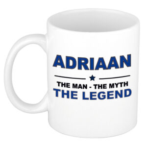 Adriaan The man, The myth the legend pensioen cadeau mok/beker 300 ml