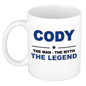 Cody The man, The myth the legend pensioen cadeau mok/beker 300 ml