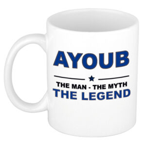 Ayoub The man, The myth the legend pensioen cadeau mok/beker 300 ml