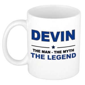 Devin The man, The myth the legend pensioen cadeau mok/beker 300 ml