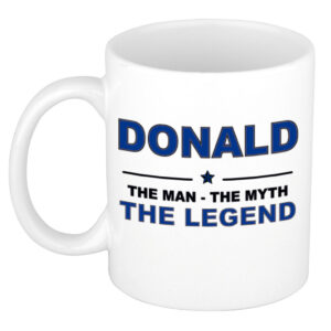 Donald The man, The myth the legend pensioen cadeau mok/beker 300 ml
